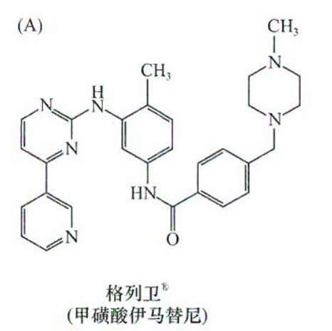 格列卫（Gleevec)的化学结构，药物与其靶点的复杂接触